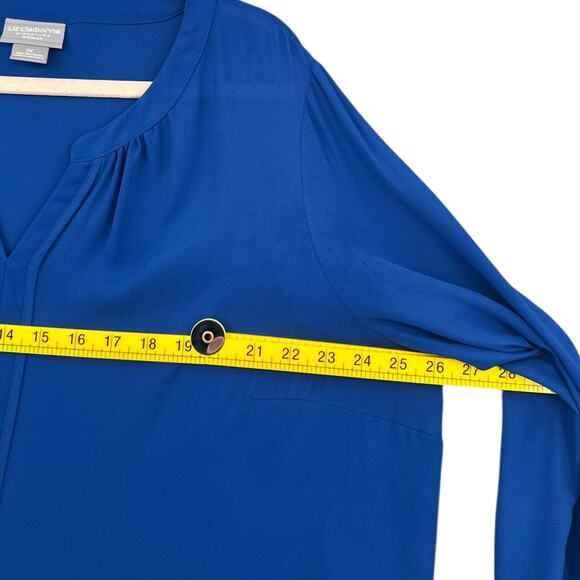 Liz‎ Claiborne Blue Long Sleeve Gold Cuffed Sleeves Pullover Blouse Size 1X - Picture 5 of 6
